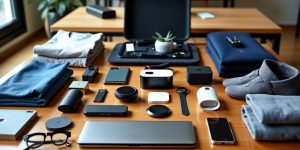Variety of products on a wooden table.